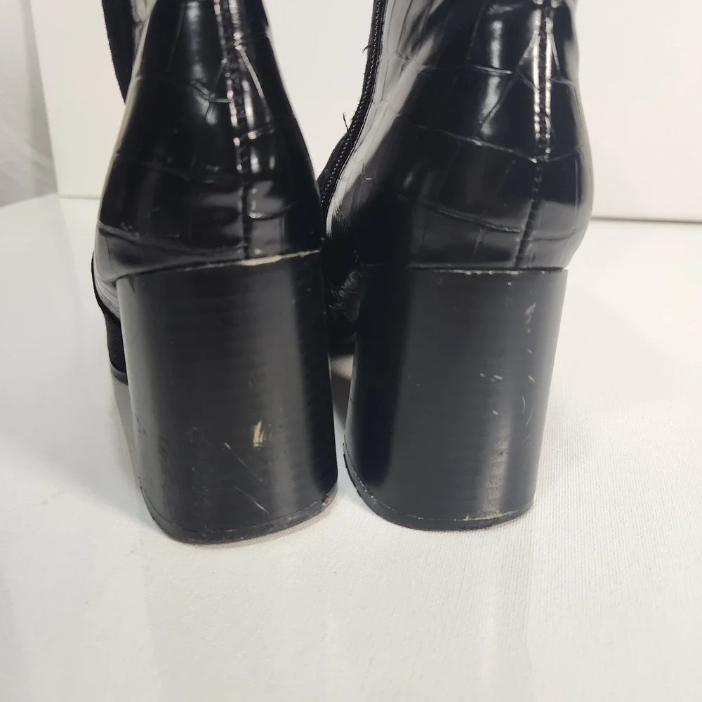 Diba Womens Booties Mix Suede Faux Leather Size 8.5 Black Block Heel